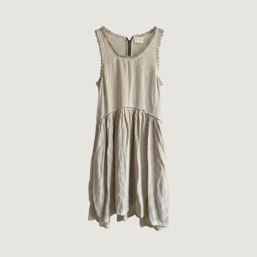 Boho Emory Park Sleeveless Babydoll Dress/Tunic Lace Trim Zip Sage Grey Medium